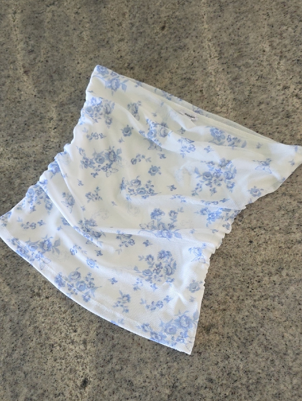 NWOT...Garage White Strapless Ditsy Blue Floral Butterfly Tube Top